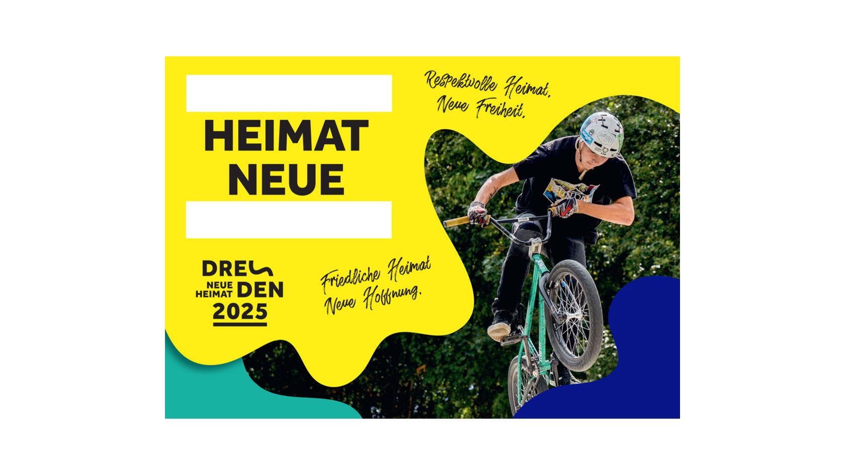 Jugendlicher BMX-Biker als Bildmotiv der Postkartenaktion, um das Motto "Neue Heimat" selbst zu ergänzen
